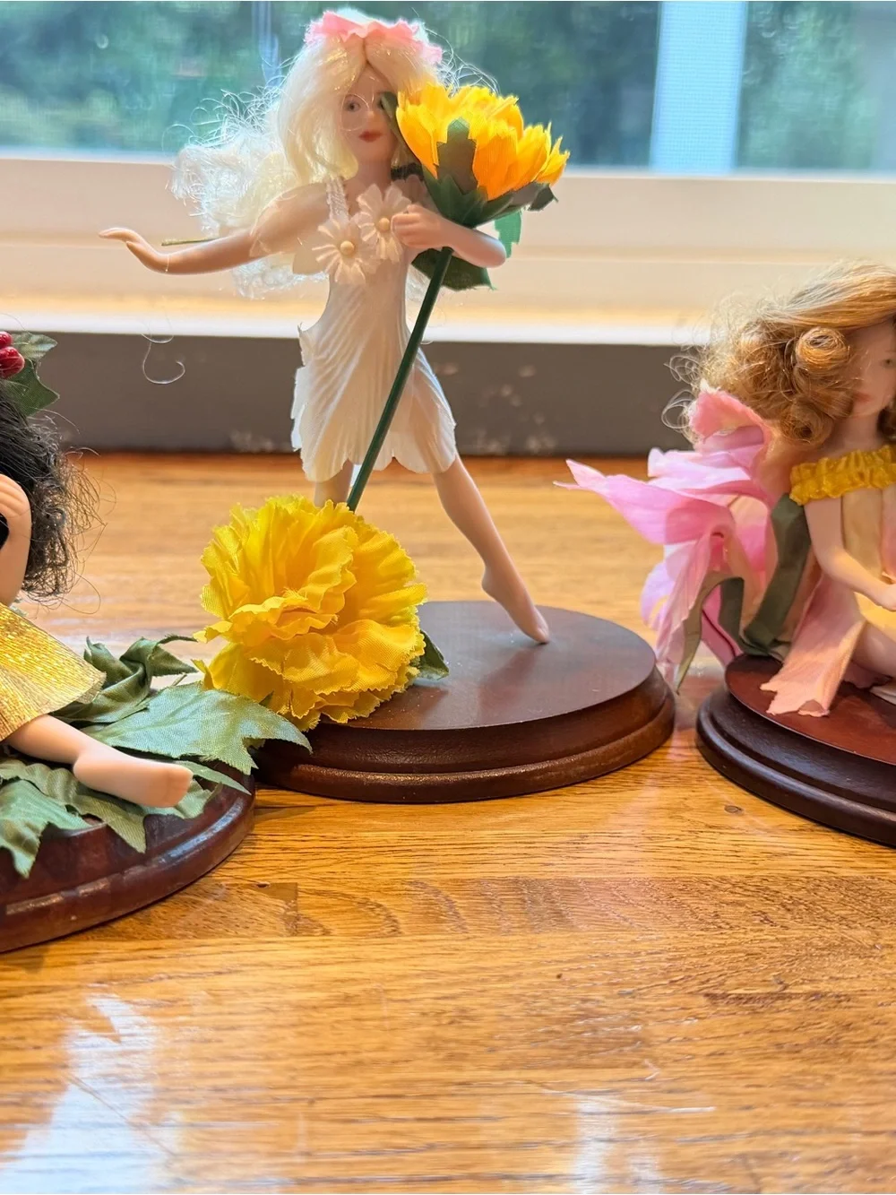 Yellow Floral Fairy Figurine on Wooden Base - Home Accents